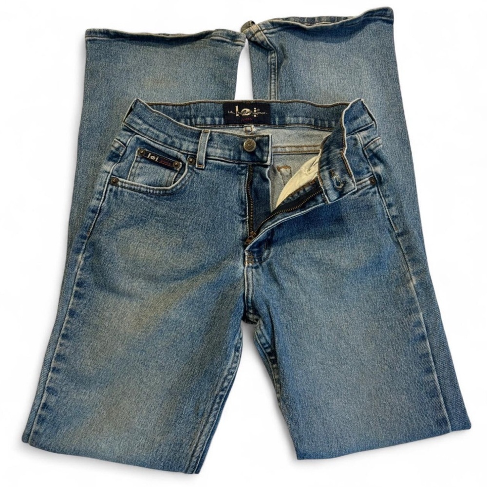 VTG y2k LEI Jeans Sz 7 Bootcut Light Wash Butterfly Patch Low Rise Distressed - Picture 4 of 8